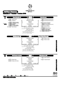 Half-Time Summary Matchday 2 - Tuesday 1 October 2019
