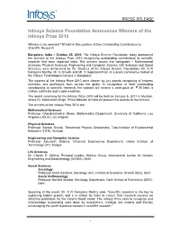 Infosys Science Foundation Announces Winners of the Infosys Prize 2010