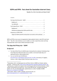 SOPA and PIPA ‐ Fact Sheet for Australian Internet Users * Natalie Ho, Chris Connolly and David Vaile
