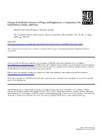 Changes in the Relative Structure of Wages and Employment: a Comparison of the United States, Canada, and France