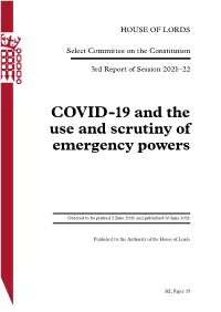 COVID-19 and the Use and Scrutiny of Emergency Powers