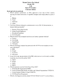 Mount Litera Zee School Grade-VII G.K Date-19 October Current Affairs Read and Write in Notebook: 1