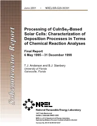 Processing of Cuinse2-Based Solar Cells: Characterization of Deposition Processes in Terms of Chemical Reaction Analyses