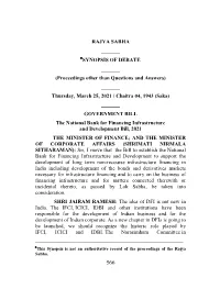 RAJYA SABHA ___*SYNOPSIS of DEBATE ___(Proceedings