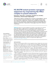 H3.3K27M Mutant Proteins Reprogram Epigenome by Sequestering The