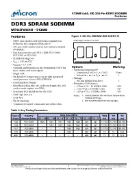 512MB (X64, SR) 204-Pin DDR3 SODIMM Features DDR3 SDRAM SODIMM MT4JSF6464H – 512MB
