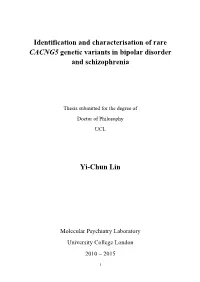 Identification and Characterisation of Rare CACNG5 Genetic Variants in Bipolar Disorder and Schizophrenia