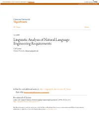 Linguistic Analysis of Natural Language Engineering Requirements Carl Lamar Clemson University, Clamarcu@Gmail.Com