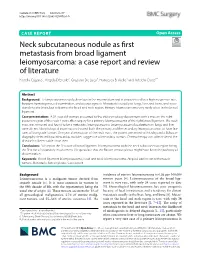 Neck Subcutaneous Nodule As First Metastasis from Broad Ligament Leiomyosarcoma