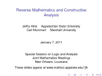 Reverse Mathematics and Constructive Analysis