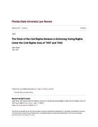 The Work of the Civil Rights Division in Enforcing Voting Rights Under the Civil Rights Acts of 1957 and 1960