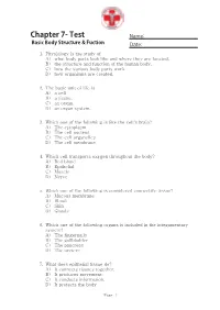Ch7 Basic Body Structure and Function Test&A