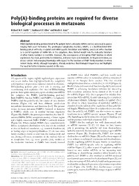 Poly(A)-Binding Proteins Are Required for Diverse Biological Processes in Metazoans