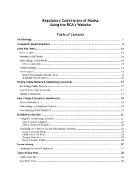 Regulatory Commission of Alaska Using the RCA's Website