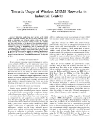 Towards Usage of Wireless MEMS Networks in Industrial Context