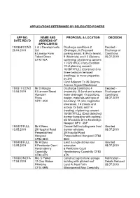 Applications Determined by Delegated Powers App No. Date Rec'd Name and Address of Applicant(S) Proposal & Location Decisi