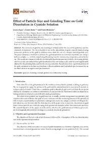 Effect of Particle Size and Grinding Time on Gold Dissolution in Cyanide Solution