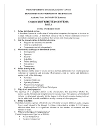 Cs6601 Distributed Systems Part A