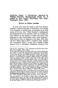 Analyzing Fugue: a Schenkerian Approach by William Renwick