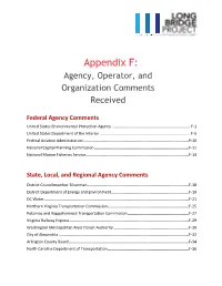 Appendix F: Agency, Operator, and Organization Comments Received