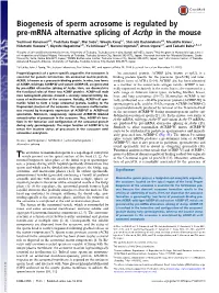 Biogenesis of Sperm Acrosome Is Regulated by Pre-Mrna Alternative Splicing of Acrbp in the Mouse