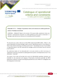 Catalogue of Operational Criteria and Constraints
