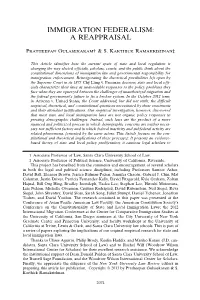 Immigration Federalism: a Reappraisal