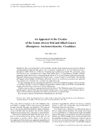 An Appraisal of the Cicadas of the Genus &lt;I&gt;Abricta&lt;/I&gt; St&Aring;L and Allied Genera
