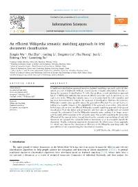 An Efficient Wikipedia Semantic Matching Approach to Text Document Classification