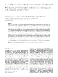 Prey Density, Environmental Productivity and Home-Range Size in the Eurasian Lynx (Lynx Lynx)