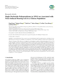 Research Article Single-Nucleotide Polymorphisms in XPO5 Are Associated with Noise-Induced Hearing Loss in a Chinese Population