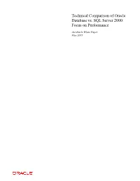 Technical Comparison of Oracle Database Vs. SQL Server 2000: Focus on Performance