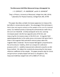 The Microwave Hall Effect Measured Using a Waveguide Tee J. E. COPPOCK , J. R. ANDERSON , and W. B. JOHNSON Dept. of Physics, U
