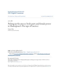 Body Parts and Female Power in Shakespeare's the Rape of Lucrece, Having Been Approved in Respect to Style and Intellectual Content, Is Referred to You for Judgment