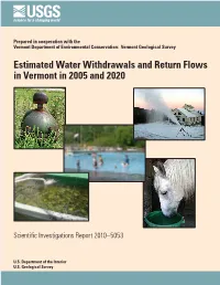 Estimated Water Withdrawals and Return Flows in Vermont in 2005 and 2020