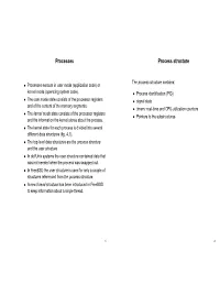 Processes Process Structure