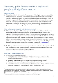 Summary Guide for Companies – Register of People with Significant Control