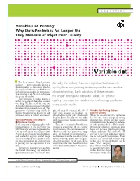 Variable-Dot Printing: Why Dots-Per-Inch Is No Longer the Only Measure of Inkjet Print Quality
