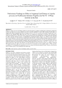 Aspilia Africana on Erythrocyte Osmotic Fragility and Na+ K+ Atpase Activity in the Rat