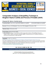Comparative Analysis of Storytelling Technique in Kingdom Hearts II (2005) and Persona 3 Portable (2009)