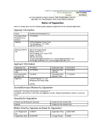 Notice of Opposition Opposer Information Applicant Information