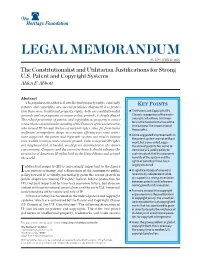 The Constitutionalist and Utilitarian Justifications for Strong U.S. Patent and Copyright Systems Alden F