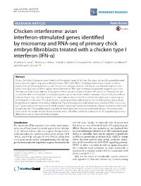 Chicken Interferome: Avian Interferon-Stimulated Genes Identified by Microarray and RNA-Seq of Primary Chick Embryo Fibroblasts