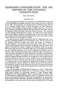Introduction/Reshaping Confederation: the 1982 Reform of the Canadian Constitution