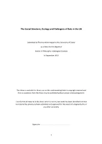 The Social Structure, Ecology and Pathogens of Bats in the UK