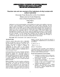 Reaction Rate and Rate Constant of the Hydrolysis of Ethyl Acetate With