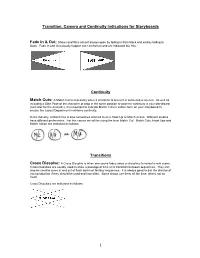 1 Transition, Camera and Continuity Indications for Storyboards Continuity Transitions