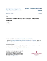 CBS-Viacom and the Effects of Media Mergers: an Economic Perspective