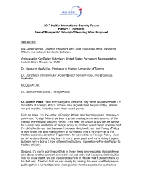 2017 Halifax International Security Forum Plenary 1 Transcript Peace? Prosperity? Principle? Securing What Purpose?