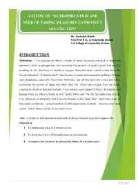 Introduction a Study on “Eutrophication and Need of Taking Measures to Protect Aquatic Life”